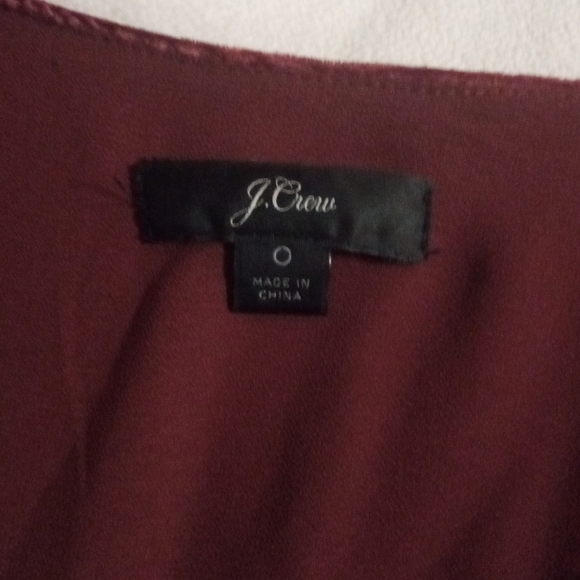 J. Crew Beautiful Burgundy Velvet Faux Wrap Blouse Puff Sleeves Size 0 - Picture 9 of 10